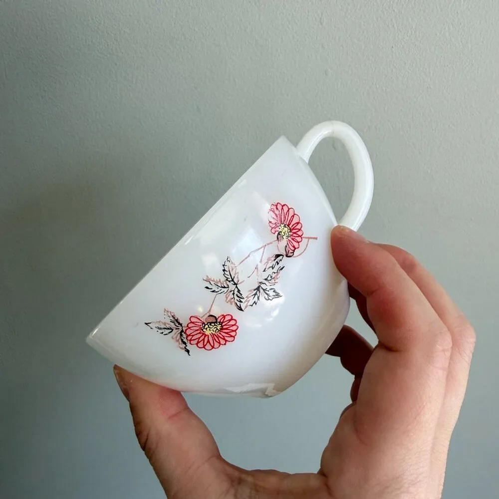 3/$30 🌟 Vintage Fire King 2 Set Fleurette Ovenware Milk Glass Cups - Picture 4 of 9